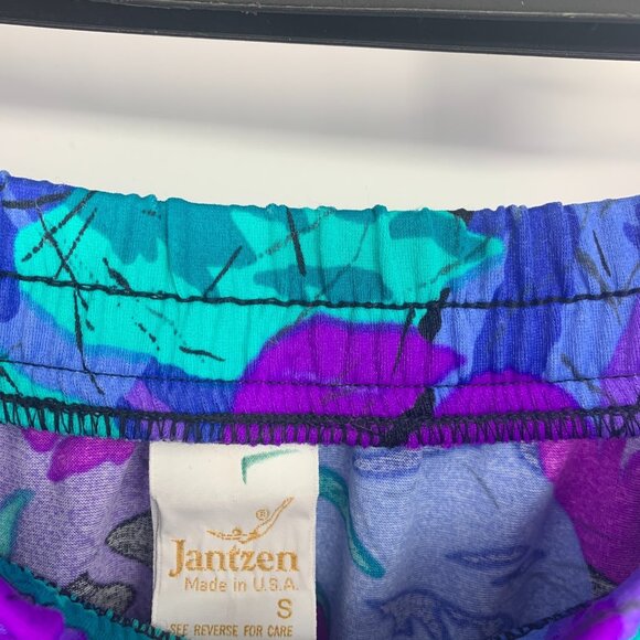 Jantzen Skirt Wrap Blue Floral Print Pull On Vintage Swimwear - Picture 3 of 8